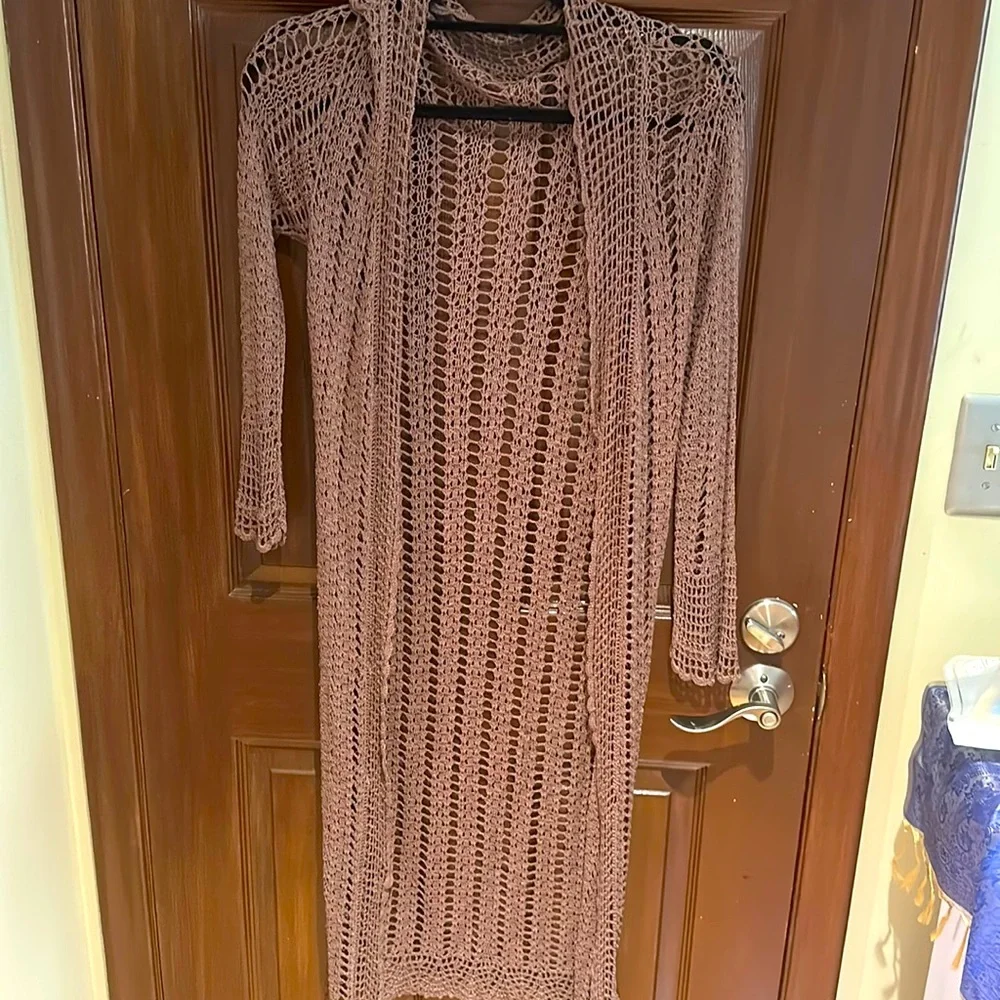 Solid Brown Casual Cardigan - Picture 1 of 2